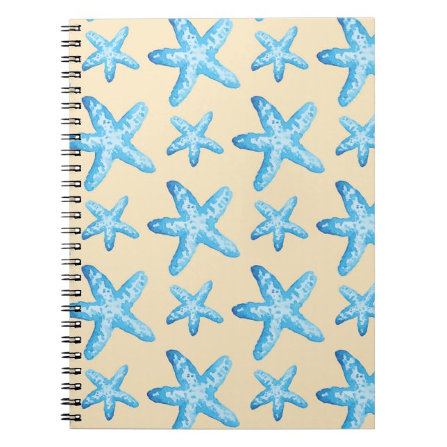 Carnet Motif bleu d'étoiles de mer d'aquarelle (Devant)