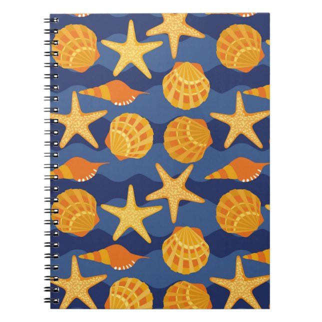 Carnet Motif bleu et orange de coquillage (Devant)