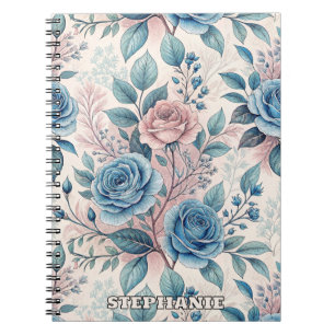 Carnet Motif bleu et rose sur blanc doux