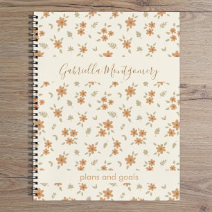 Carnet Motif botanique floral boho fille beige nom texte