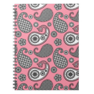 Carnet Motif cachemire, nuances de gris sur rose