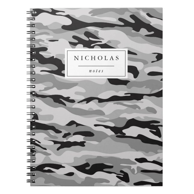 Carnet Motif Camo gris et noir Personnalisé (Devant)