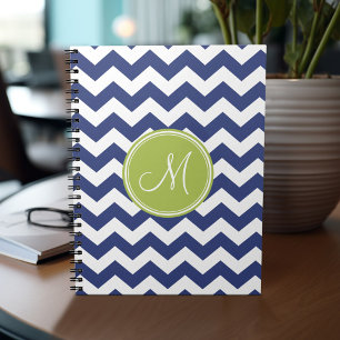 Carnet Motif Chevron avec Monogram - Navy Lime