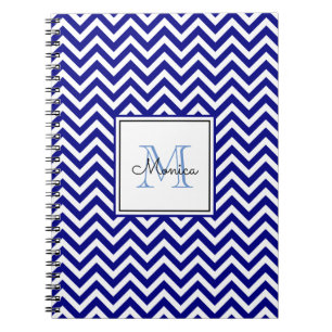 Carnet Motif Chevron bleu marine moderne avec Monogramme