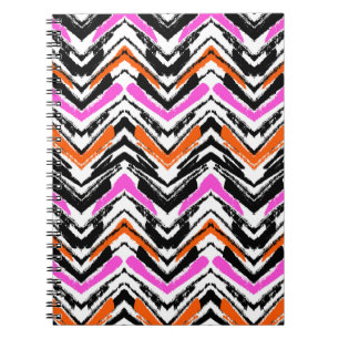 Carnet Motif Chevron De Main Noire, Orange Et Rose