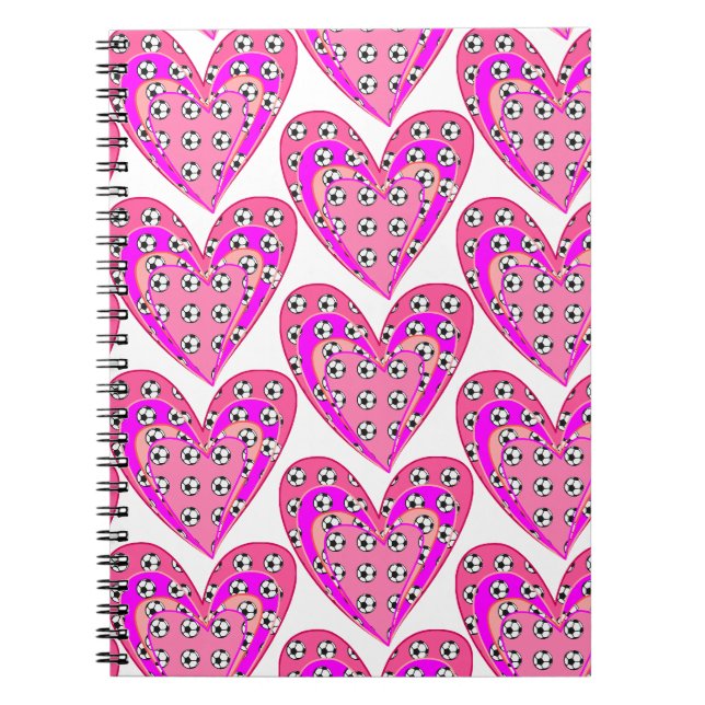 Carnet Motif Coeurs Roses Et Boules De Football (Devant)
