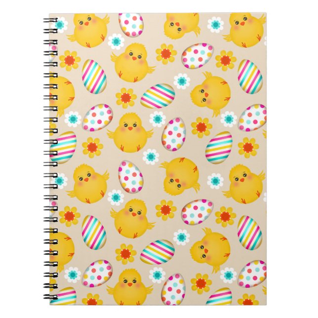 Carnet Motif coloré d'oeufs et de poussins de pâques (Devant)