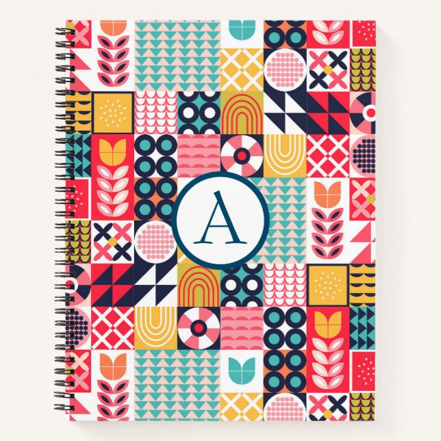 Carnet Motif coloré géométrique rétroactif (Devant)