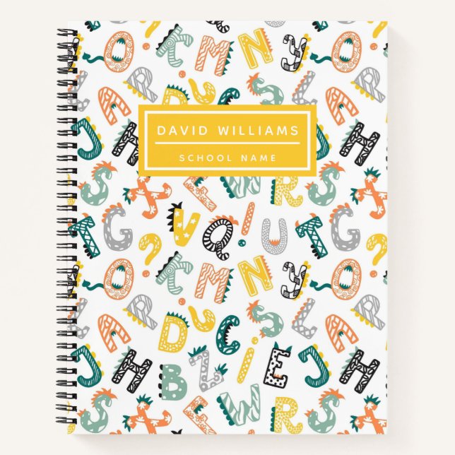 Carnet Motif d'alphabet de dinosaure mignon pour les enfa (Devant)