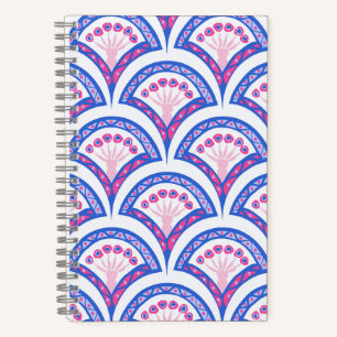 Carnet motif damassé floral bleu