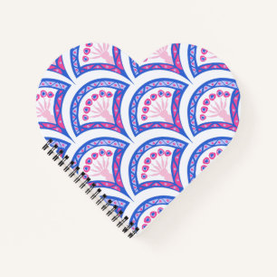 Carnet motif damassé floral bleu