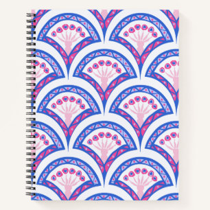 Carnet motif damassé floral bleu