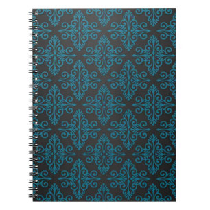 Carnet Motif damassé noir et bleu turquoise