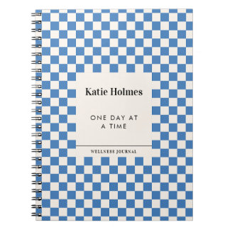 Carnet Motif damier bleu Nom personnalisé et citation