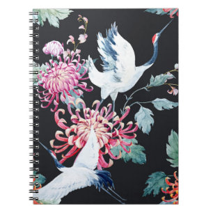 Carnet Motif d'aquarelle de la grue rouge Chrysanthemum