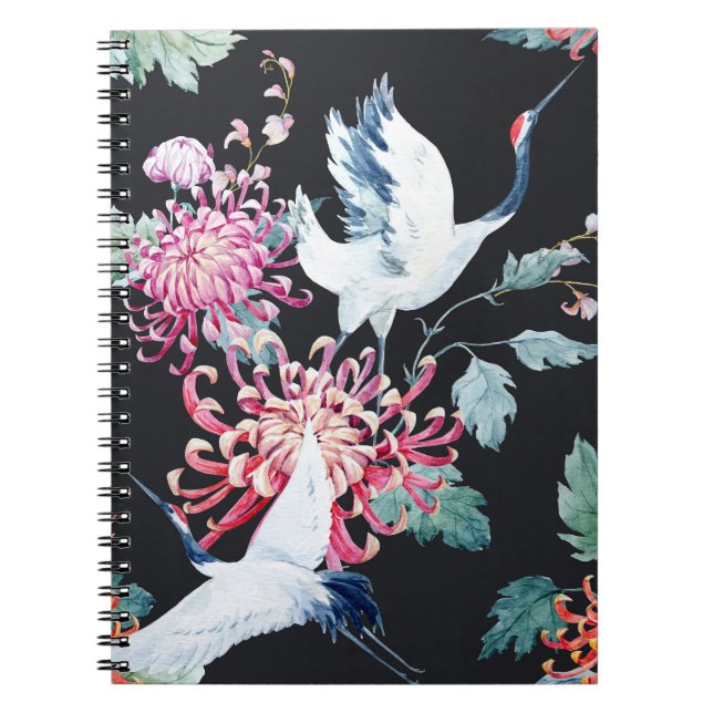 Carnet Motif d'aquarelle de la grue rouge Chrysanthemum (Devant)