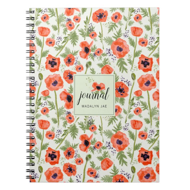 Carnet Motif d'aquarelle orange rouge pavot (Devant)