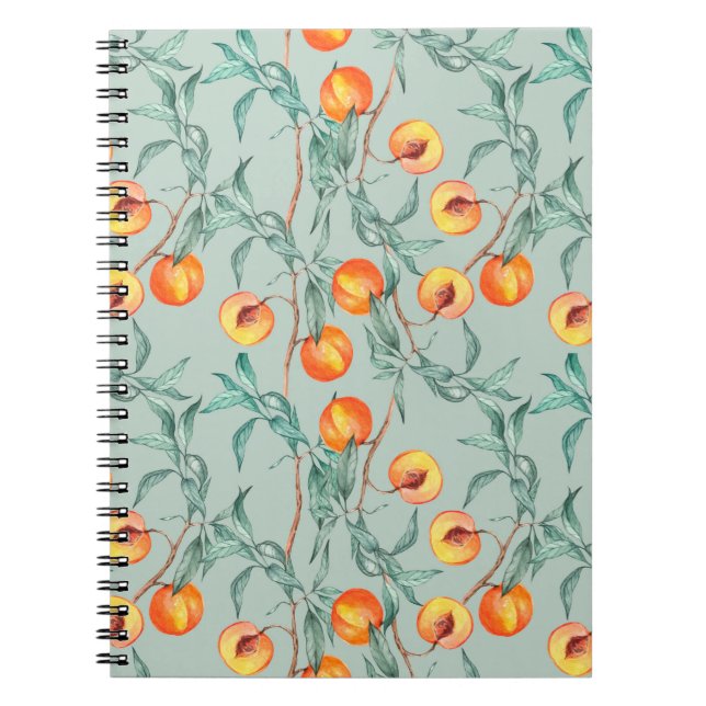 Carnet Motif d'aquarelle transparente avec pêches et bran (Devant)
