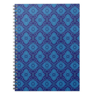Carnet motif d'arabesque florale "fleurs bleues"