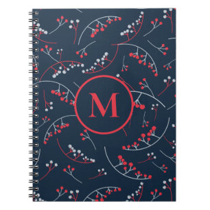 Carnet Motif de baies bleu marine rouge élégant monogramm
