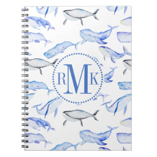 Carnet Motif de baleine bleue d'aquarelle