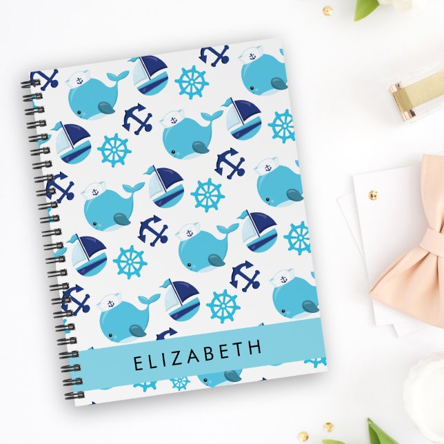 Carnet Motif De Baleines, Baleines Bleues, Votre Nom (Créateur téléchargé)