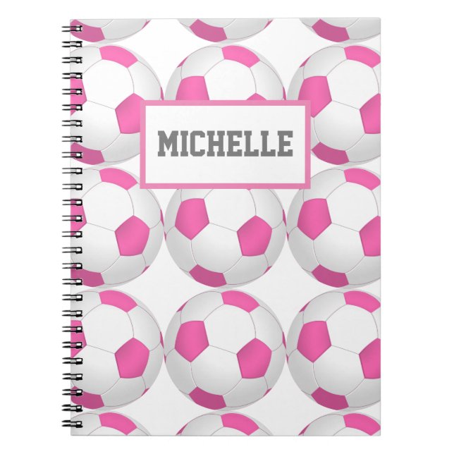 Carnet Motif de balle de football blanc rose - ajouter le (Devant)