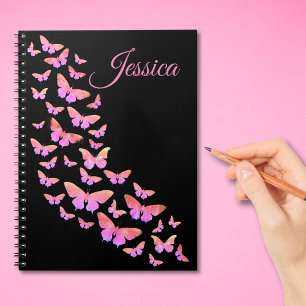Carnet Motif de beau papillon monogramme nom rose