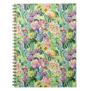 Carnet Motif de cactus d'aquarelle en fleurs exotiques