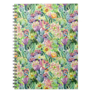 Carnet Motif de cactus d'aquarelle en fleurs exotiques