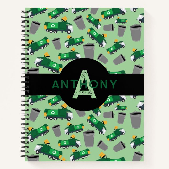 Carnet Motif de camions poubelles de recyclage Monogramme (Devant)