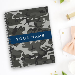 Carnet Motif de camouflage gris, Votre nom, Personnaliser