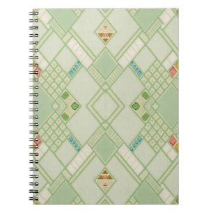 Carnet Motif de carreaux de Bohême géométrique vert rétro