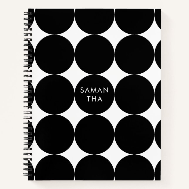 Carnet Motif de cercle géométrique noir blanc rétro (Devant)