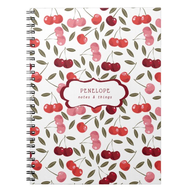 Carnet Motif de cerise sucrée Summery | Monogramme (Devant)