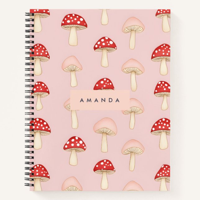 Carnet Motif de champignon rose vif (Devant)