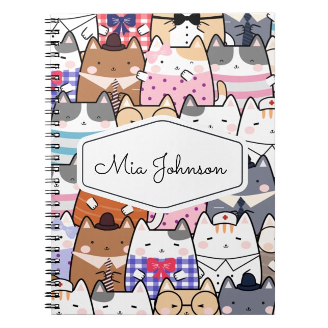 Carnet Motif de chat mignon et fantaisiste avec le nom de (Devant)