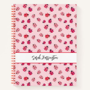 Carnet Motif de coccinelle à l'aquarelle rose illustré à 