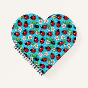 Carnet Motif de coccinelle colorée avec des fleurs