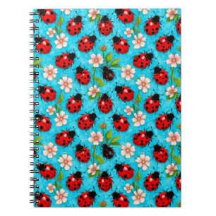 Carnet Motif de coccinelle colorée avec des fleurs