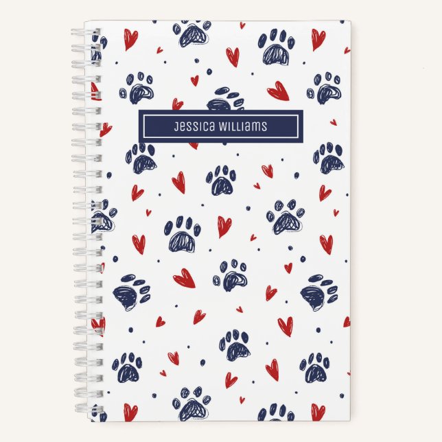 Carnet Motif de coeur d'empreinte de patte d'animal migno (Recto)