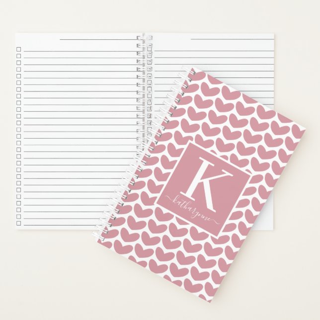 Carnet Motif de coeur rose mou Monogramme (À l'intérieur)