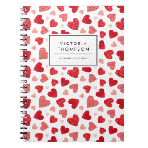 Carnet Motif de coeurs en patchwork aquarelle rouge migno
