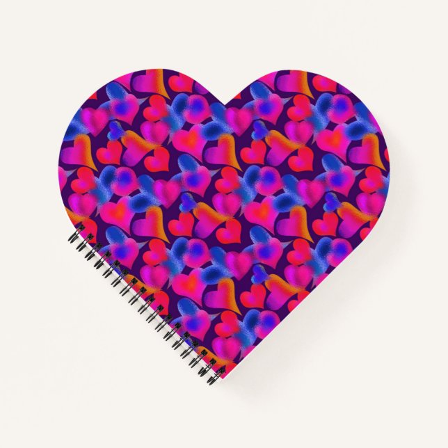 Carnet Motif de Coeurs rose, violet et bleu (Devant)