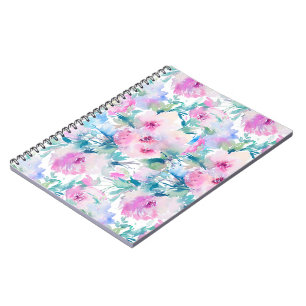 Carnet Motif de collage de fleurs rose et bleue