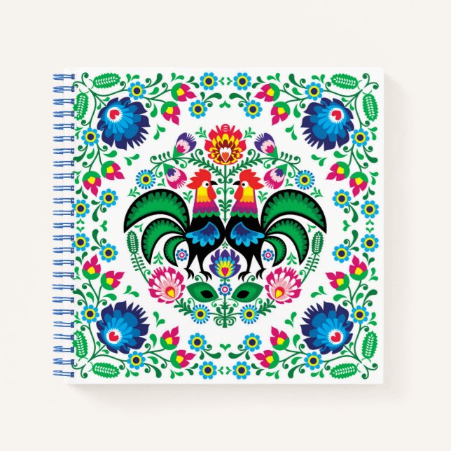 Carnet Motif de coq polonais carré (Devant)