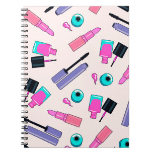 Carnet Motif de cosmétiques rose et violet
