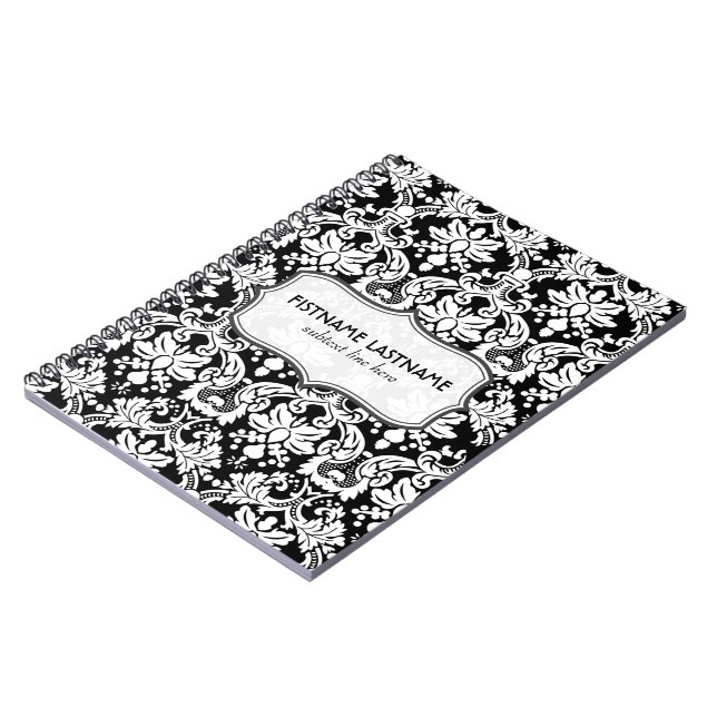 Carnet Motif de Damas florales noir et blanc (Côté gauche)
