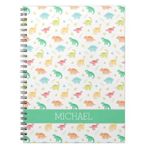 Carnet Motif de dinosaure bleu vert Nom personnalisé