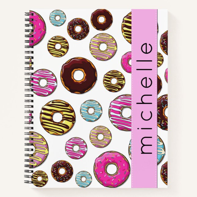 Carnet Motif De Donuts, De Donuts Colorés, Votre Nom (Devant)